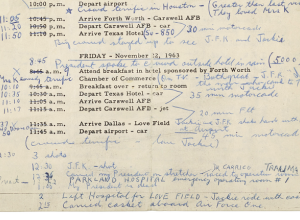 Detail from annotated JFK schedule