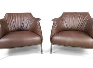 Jean-Marie Massaud for Poltrona Frau, a pair of Archibald lounge armchairs, c.2001, brown leather upholstery, on chrome base and legs, estimate £1,000 - £1,500