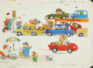 A double-page illustration from Richard Scarry's 1972 Nicky Goes to the Doctor