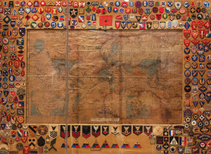 This map was used in the Union Depot train station in El Paso, Texas, and has signatures and unit patches from soldiers who passed through. It’s now on view at the National WWII Museum in New Orleans.