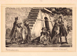 A Persuasion engraving, Louisa falling on the Cobb, Joan Hassall, wood engraving, 1961 