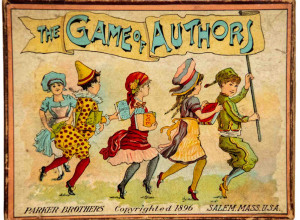 Box cover of a 19th century authors card game (Parker Brothers, 1896) from the RBS teaching collections