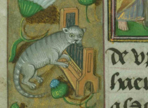 Cat playing the organ, detail from late 15th-century prayer book, illuminated by followers of Willem Vrelant of Bruges