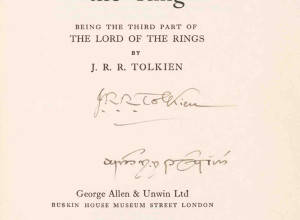 The copy of The Return of the King signed by Tolkien in Elvish