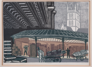 Edward Bawden lithograph of London's Borough Market, 1967.