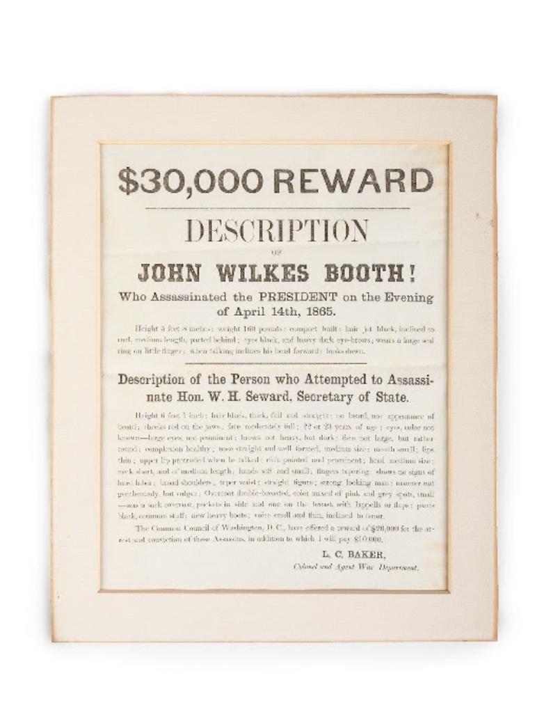 Rare Reward Broadside For John Wilkes Booth Tops Ephemera Auction 6348