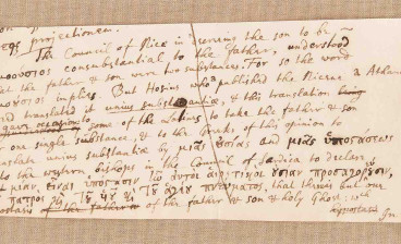 Isaac Newton handwritten manuscript on religion, concerning a translation of the Nicene Creed and the true doctrine of Christ