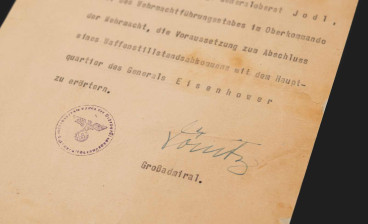 Document signed by Reich President Karl Dönitz authorizing the start of surrender negotiations with Allied forces