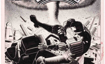 Brian Bolland original pen and ink cover art from an early run of 2000 AD, Issue 197, featuring Judge Dredd