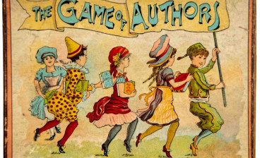 Box cover of a 19th century authors card game (Parker Brothers, 1896) from the RBS teaching collections