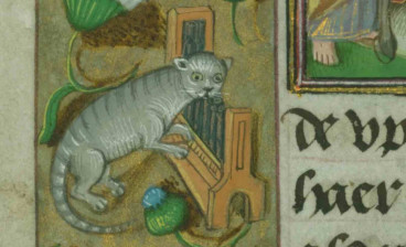 Cat playing the organ, detail from late 15th-century prayer book, illuminated by followers of Willem Vrelant of Bruges