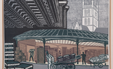 Edward Bawden lithograph of London's Borough Market, 1967.