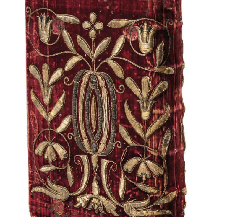 1610 Antwerp Missale Romanum in embroidered velvet binding, offered at Skinner this week.