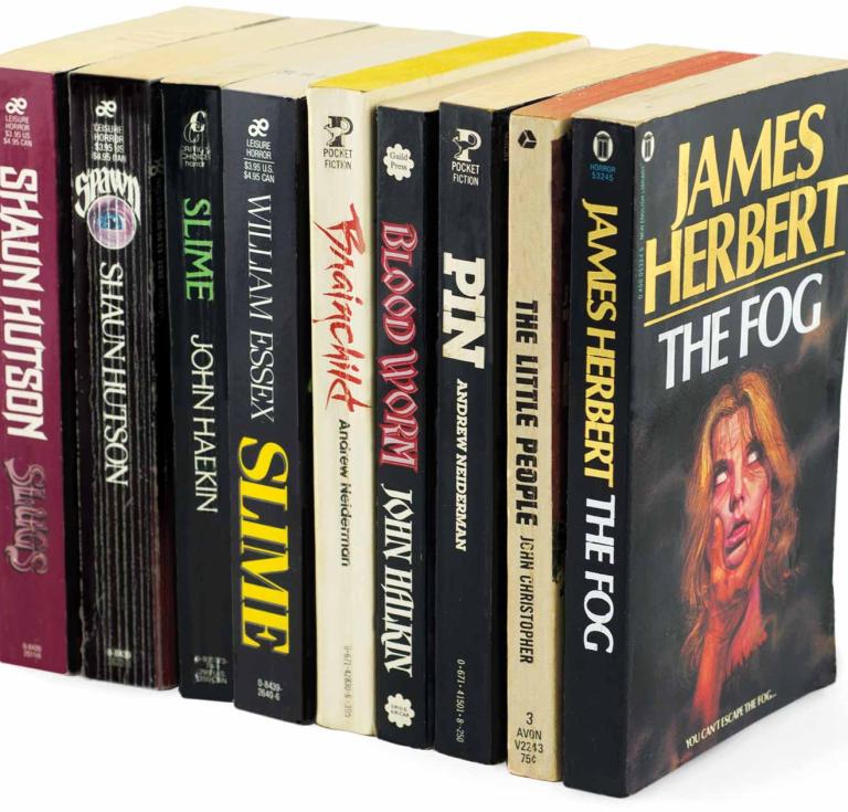 A selection of horror fiction paperbacks from the author’s collection.