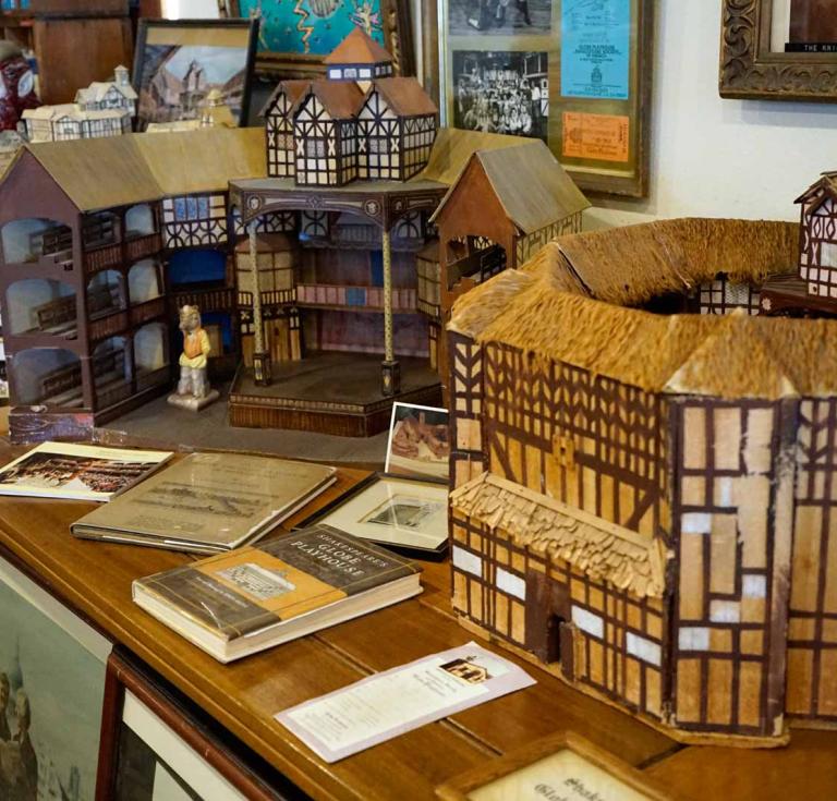 A replica of London’s Globe Theatre and a handful of related ephemera on display at the Shakespeare Society of America in California. 