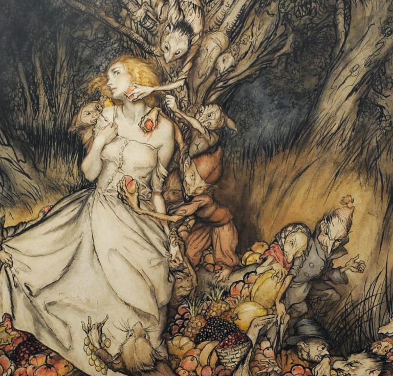 Arthur Rackham’s “White and golden Lizzie stood"