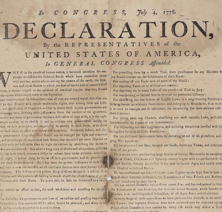 Contemporary broadside edition of the Declaration of Independence