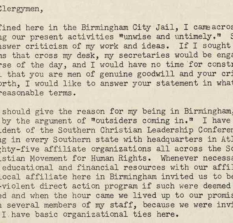 Dr. Martin Luther King, Jr., an early draft of the Letter from Birmingham Jail, 1963