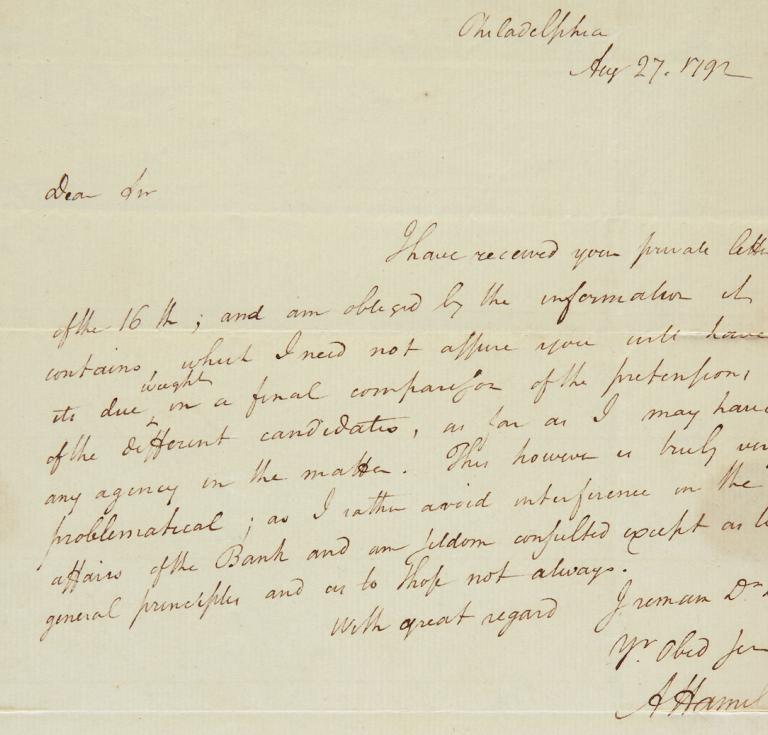 1792 Alexander Hamilton letter