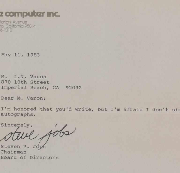 Steve Jobs autograph letter