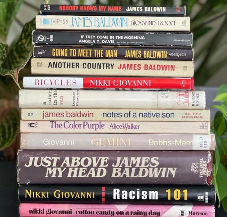 Stack of books, diverse voices