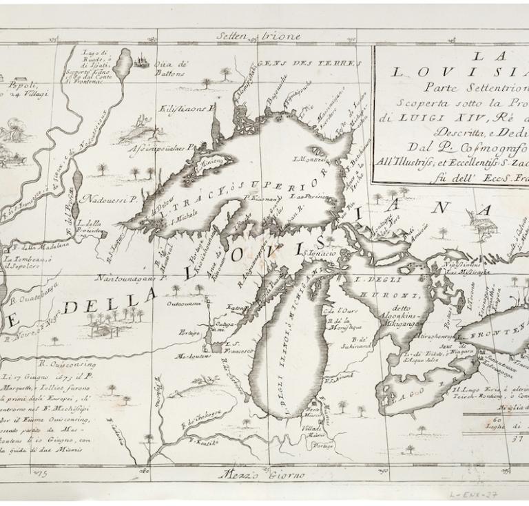Vincenzo Coronelli's engraved map of the Great Lakes