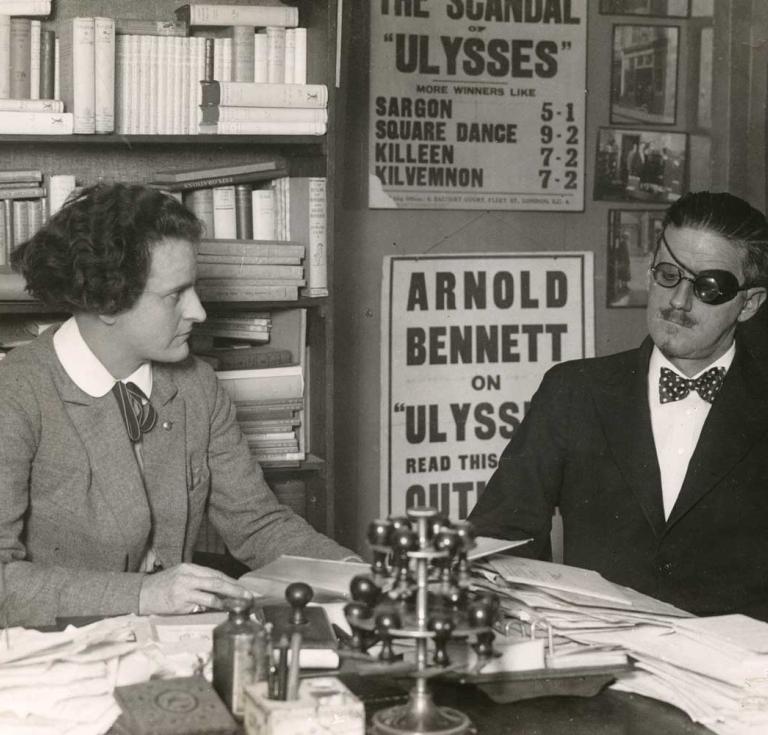 Sylvia Beach and James Joyce at Shakespeare and Company in Paris, 1922.