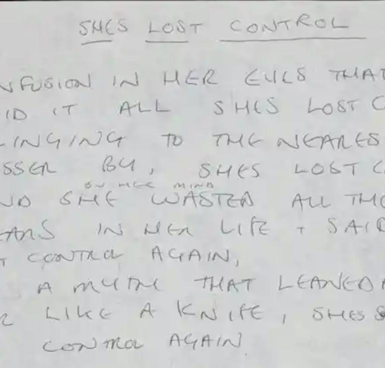 Ian Curtis’ handwritten lyrics 