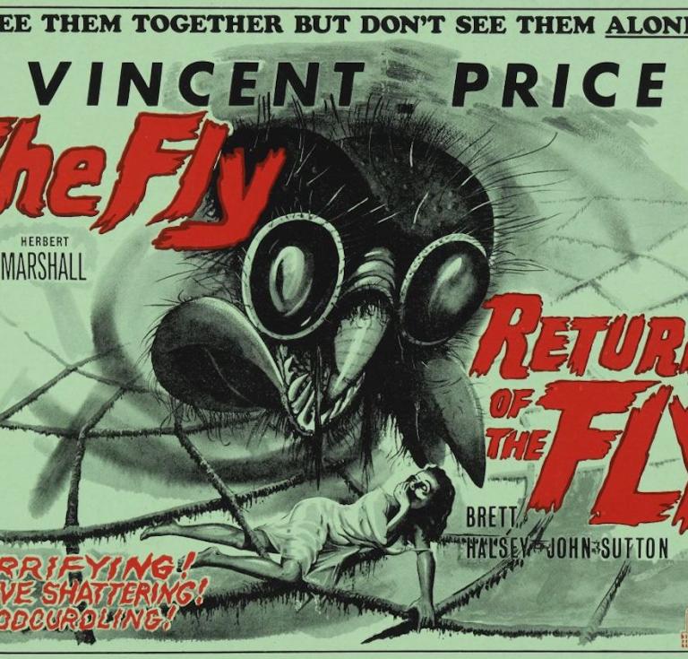 Promotional card for Vincent Price's "The Fly" and "Return of the Fly"