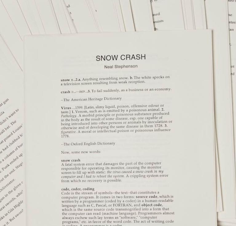 The author’s original typed manuscript for Snow Crash, 1991-1992