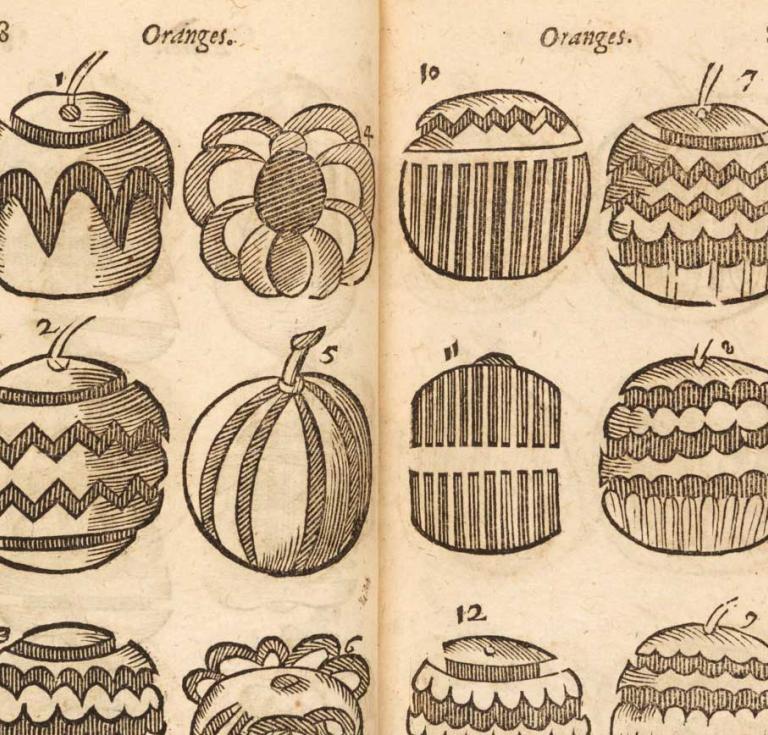 Diagram showing styles of orange carvings