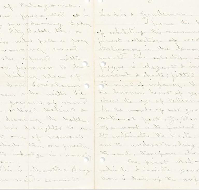 Left: Louisa May Alcott, autograph script for a performance of Mrs. Jarley’s Waxworks. Right: Elizabeth Blackwell, The Laws of Life with Special Reference to the Physical Education of Girls