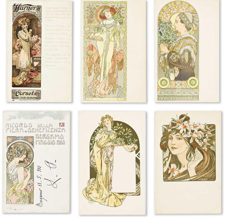 Alphonse Mucha postcards (six)