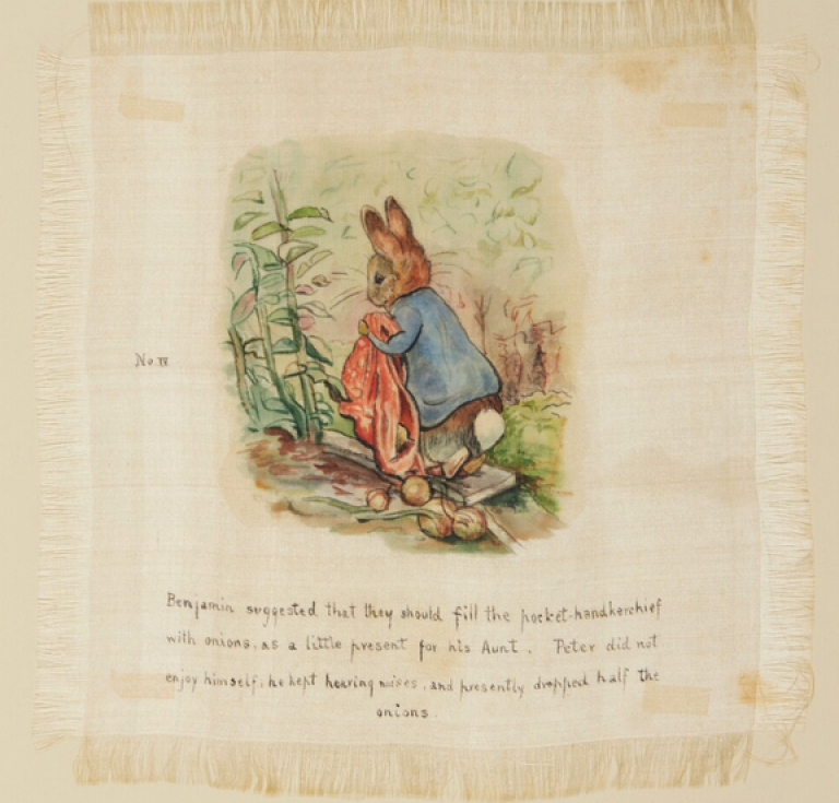 Watercolor drawing on silk by Beatrix Potter