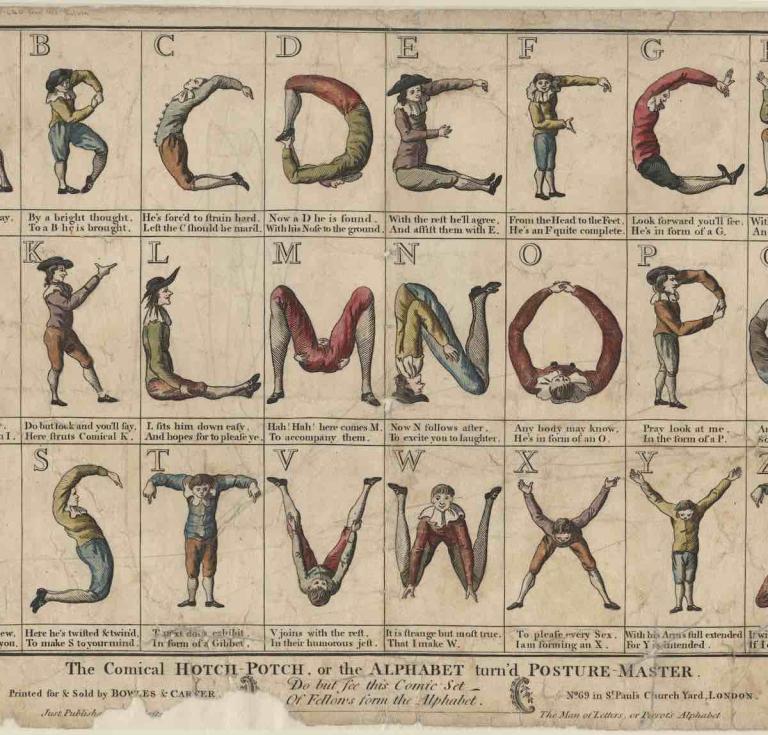 The Comical Hotch Potch, or The Alphabet turn'd Posture-Master, 1782