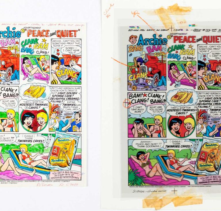 Archie Comics Hostess Twinkies ad, color reference and CMYK film