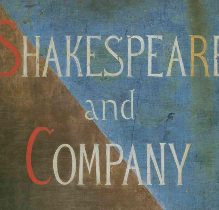 Shakespeare & Co. paianted storefront sign by Marie Monnier-Becat (1894–1976). Paris, ca. 1920.