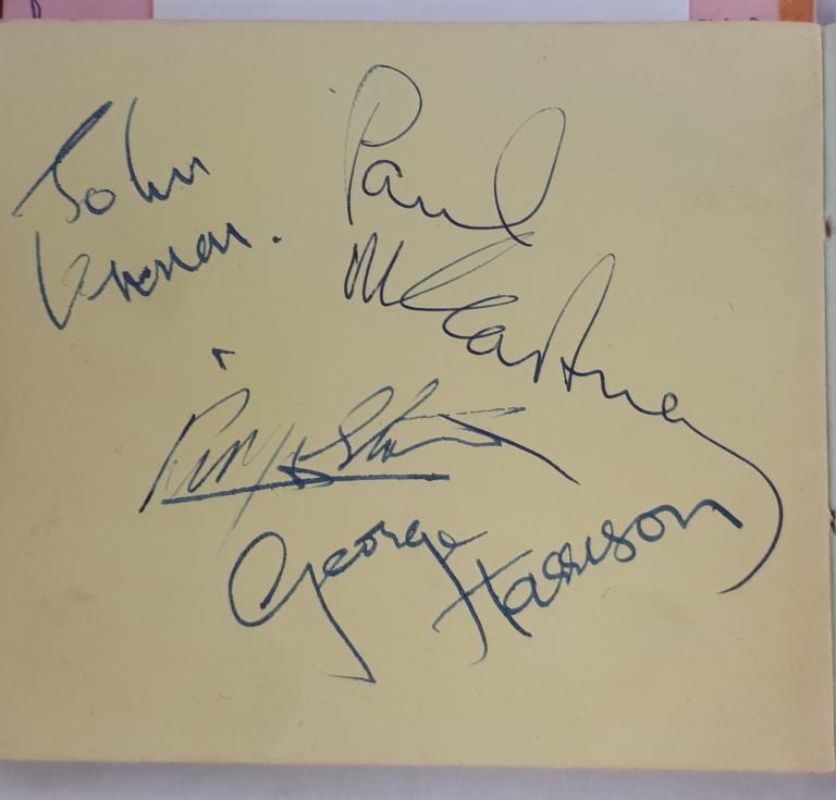 John Lennon, Paul McCartney, George Harrison and Ringo Starr signed their autographs at Buckingham Palace on October 26 1965.