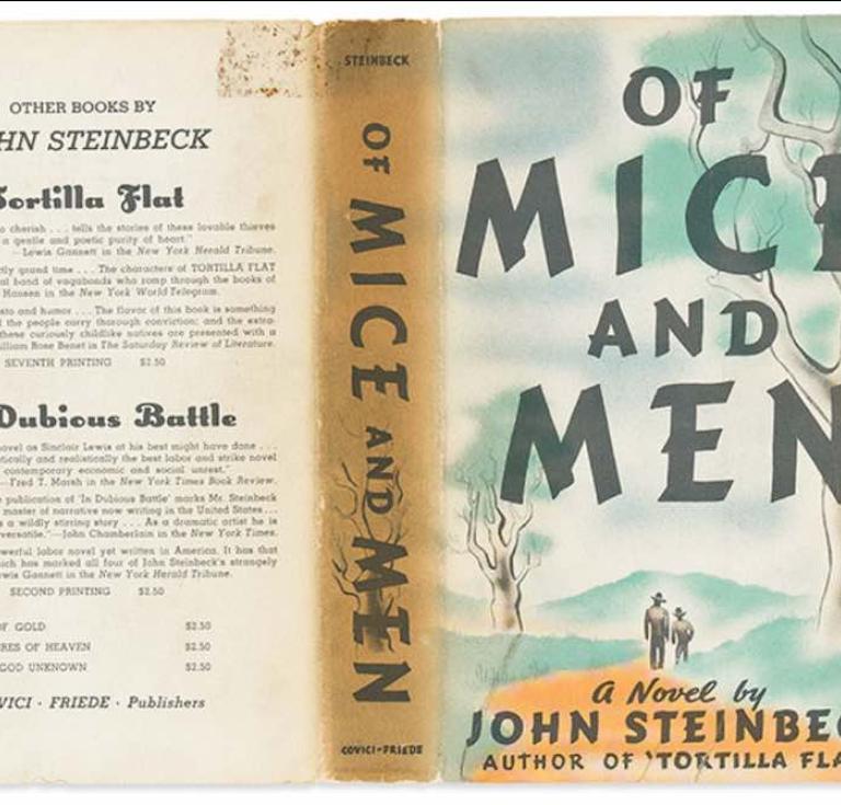 Lot 210: John Steinbeck, Of Mice and Men, first edition, first issue, presentation copy, inscribed by the author on front free endpaper to the founding editor of The New Yorker Magazine