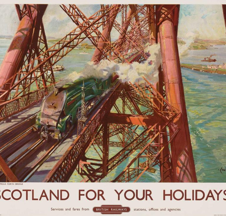"Scotland for your holidays" poster showing train on the Forth Bridge