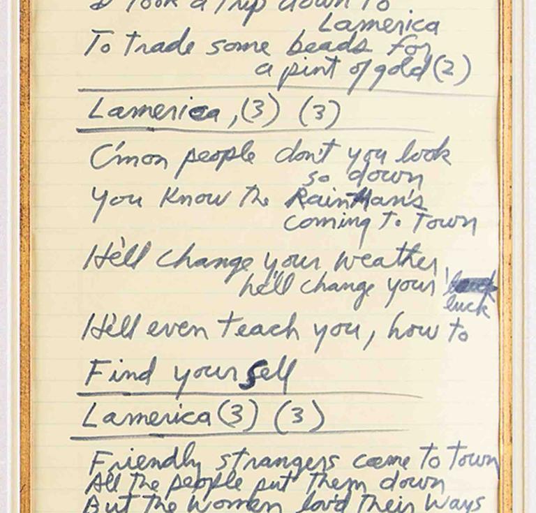 Jim Morrison's handwritten lyrics for The Doors' song L'America