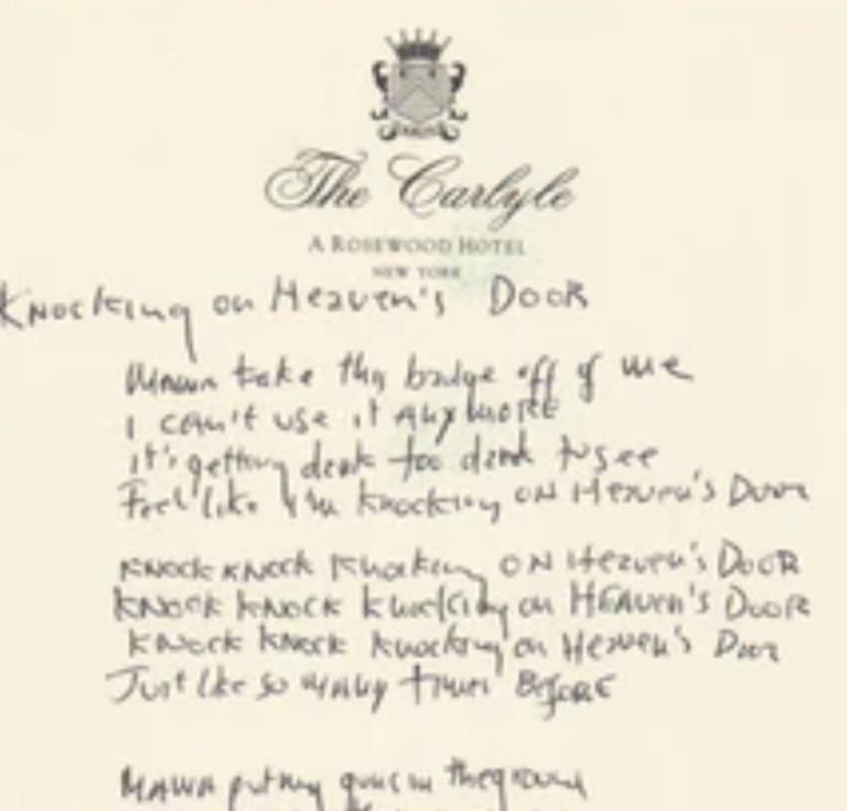 Knockin’ On Heaven’s Door lyrics handwritten by Bob Dylan