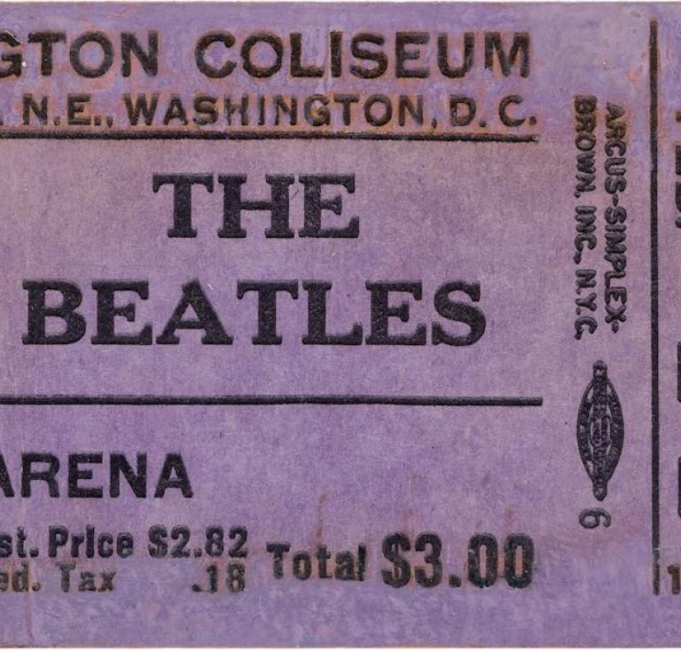 Beatles unused concert ticket for first US concert in Washington D.C.