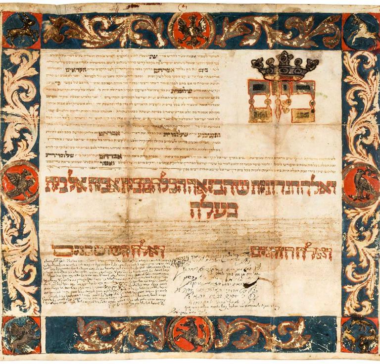 1750 illuminated ketubah from Troki, Lithuania