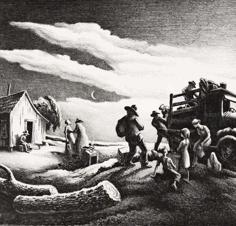 Thomas Hart Benton lithograph "The Departure of the Joads"