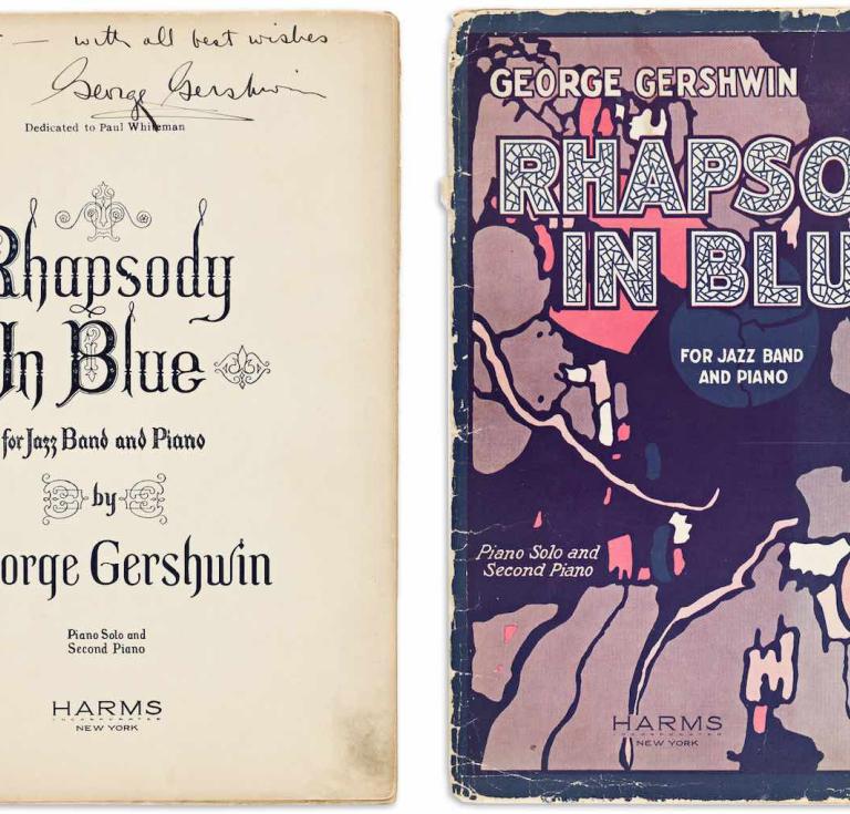 George Gershwin, piano solo and second piano score for Rhapsody in Blue, signed and Inscribed on title-page. Estimate: $6,000 - $9,000