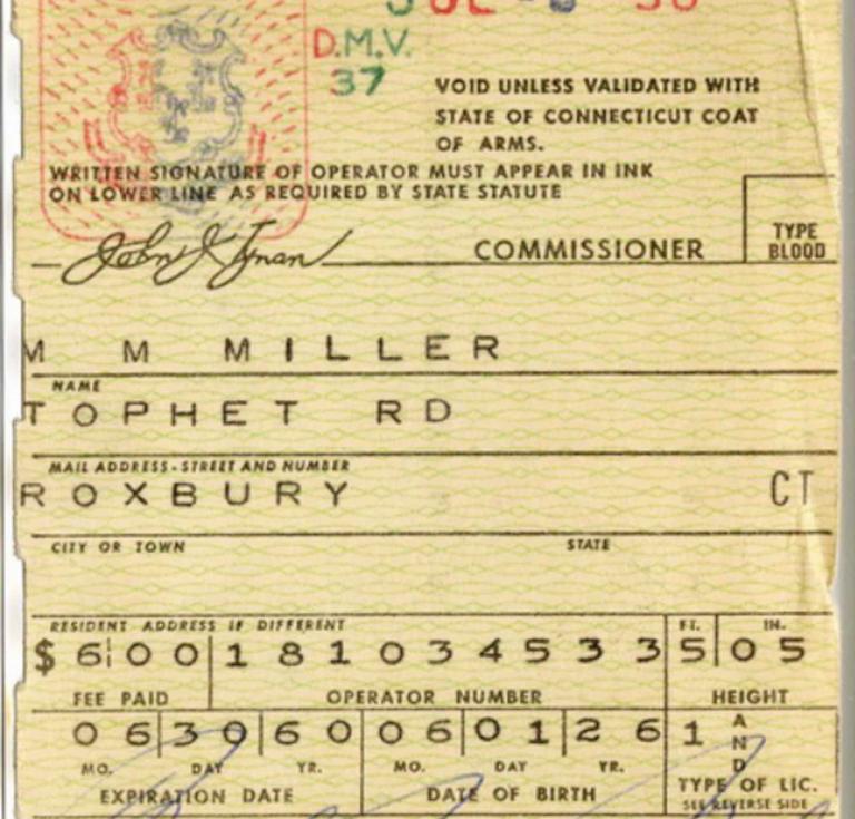 Marilyn Monroe’s Connecticut driver’s license