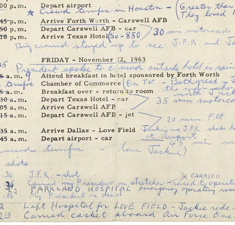 Detail from annotated JFK schedule