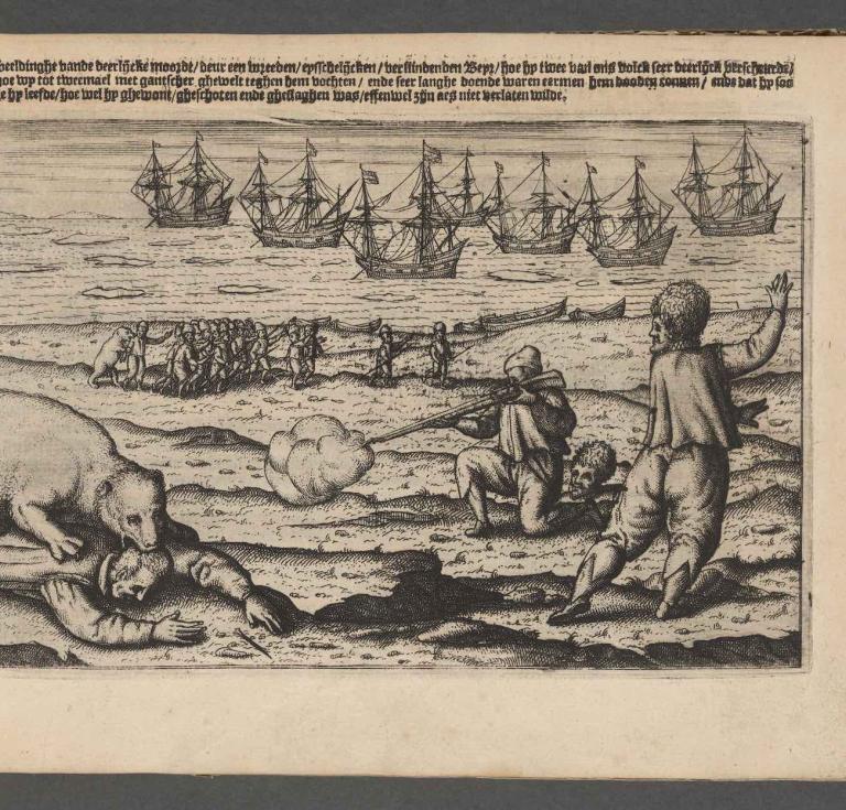 Gerrit de Veer, VVaerachtighe Beschryvinghe Uan drie seylagien (Amstelredam: Cornelis Claesz, 1598). Engraving, 7.8 x 19.5 in (19.6 x 49.5 cm). 