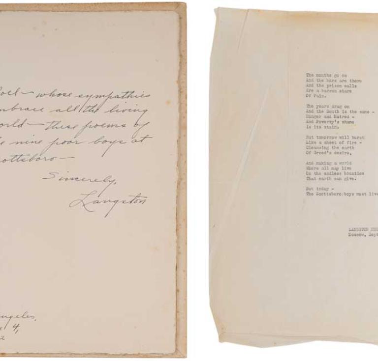 The presentation copy of Langston Hughes’s Scottsboro Limited inscribed to his friend Noël Sullivan